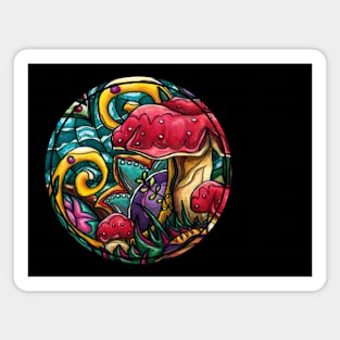 Colorful red mushrooms painting, psychedelic amanita Magnet